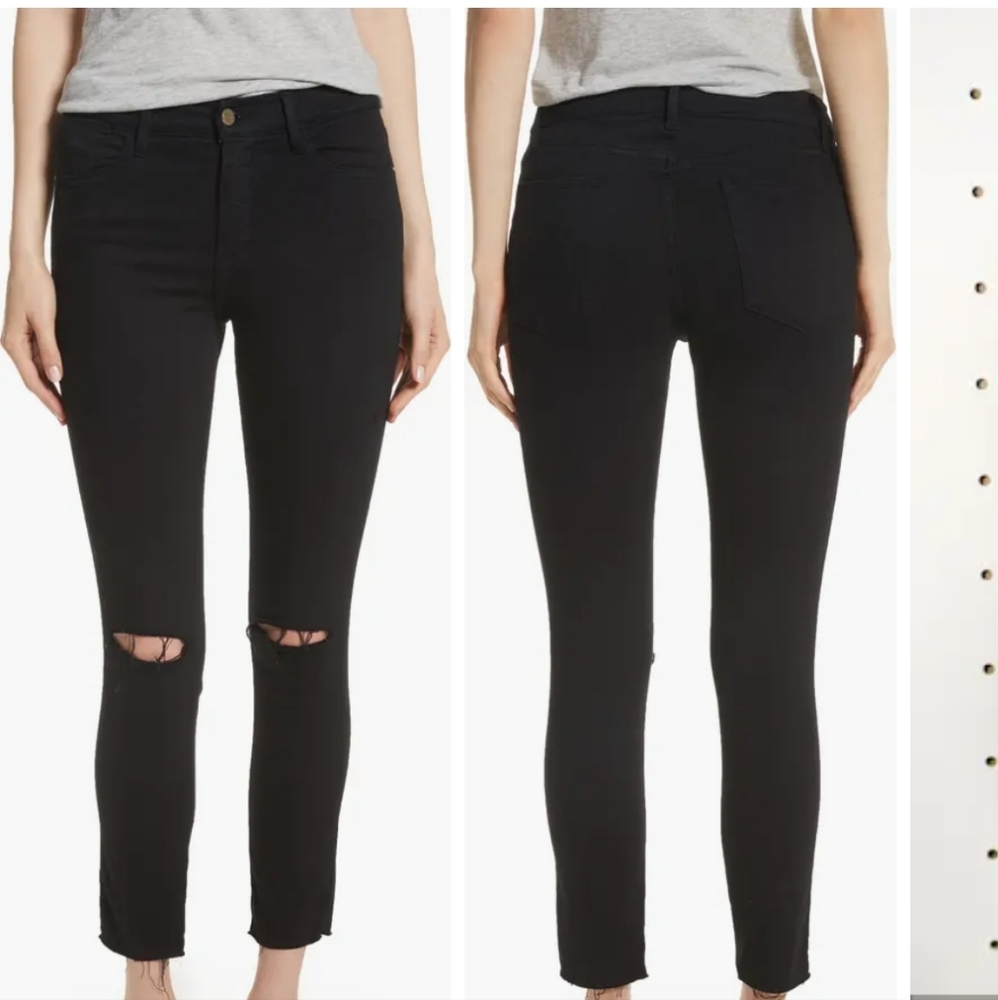 FRAME Le High Skinny in Noir Slits